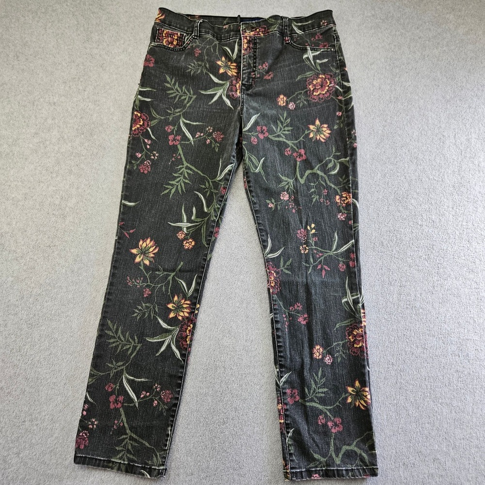 BANDOLINO | AMY | Womens Sz 12 Straight Leg Jeans Black Floral Print Whimsigoth - Picture 2 of 16